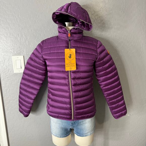 NWT Save The Duck Girls Puffer Jacket, Cyclamen Violet, size 14 - Picture 1 of 7